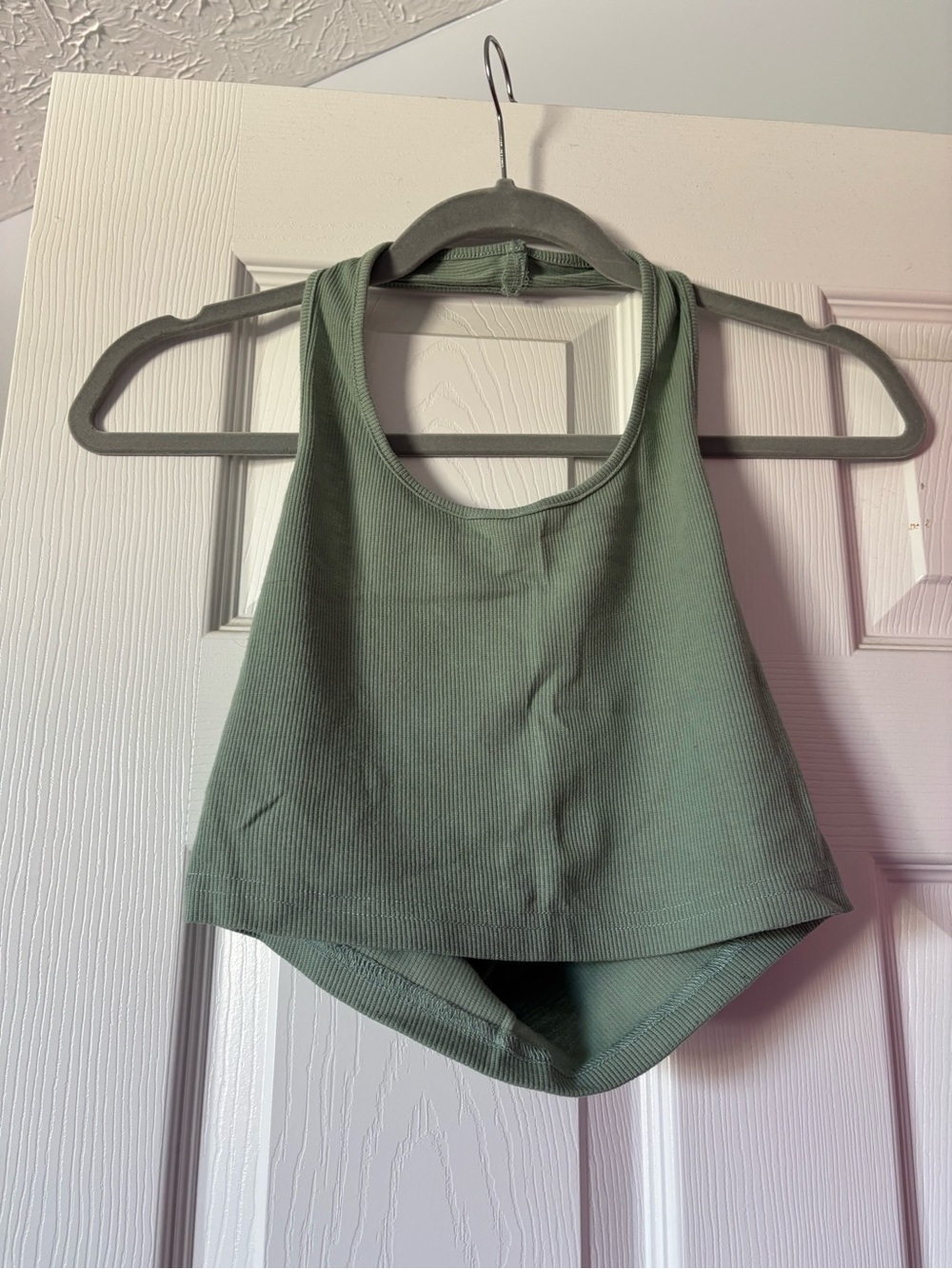 Ribbed Racerback Crop Tank Top - Sage Green